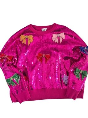 Hot Pink Sparkling Sequins with Glittering Bows Sweatshirt/Sweater